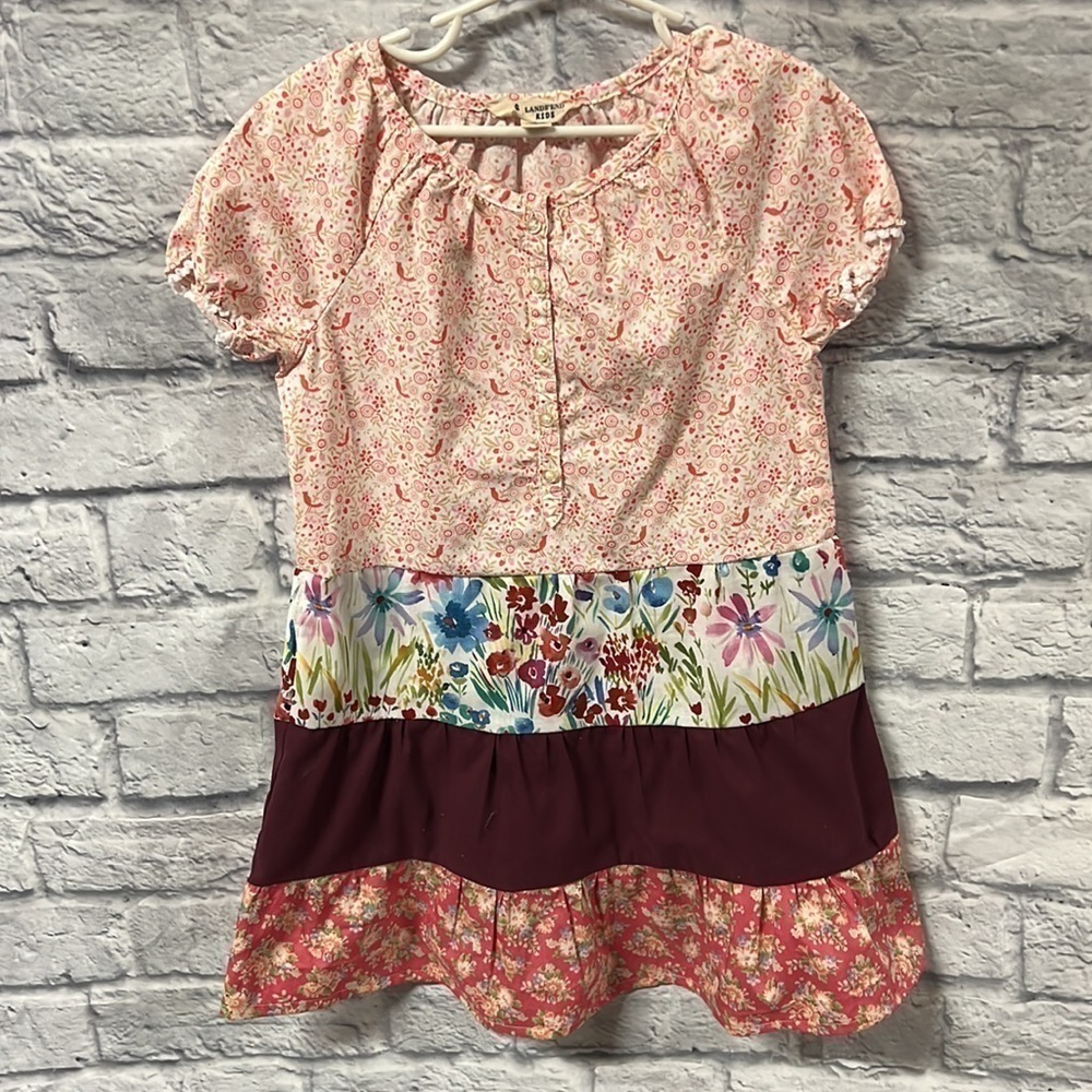Lans Ends kids multicolor short sleeve dress, girls size 5